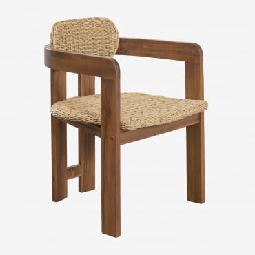 Garden Chair With Armrests In Acacia Wood And Synthetic Rattan Ginara Acacia Brown - Sklum
