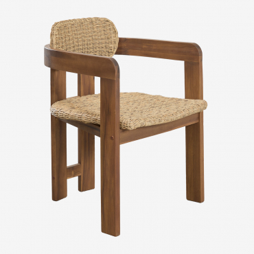 Pack Of 2 Garden Chairs With Armrests In Acacia Wood And Synthetic Rattan Ginara Acacia Brown - Sklum