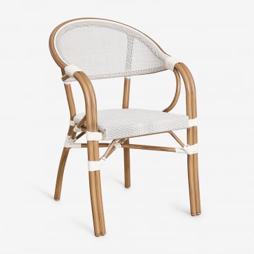 Brielle Bistro Stackable Dining Chair With Armrests In Textilene And Aluminum Gardenia White - Sklum