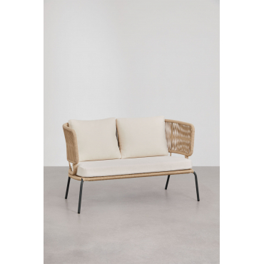 2-seater Sofa In Iron And Braided Rope Calipso Natural - Sklum