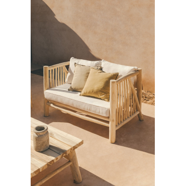 2 Seater Garden Sofa In Teak Wood Narel Brown Natural Wood - Sklum