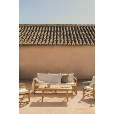 Garden Set With 3-seater Sofa And Coffee Table 120x60cm In Livayna Bamboo Bamboo - Sklum