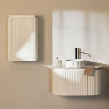 Carsone Suspended Wooden Bathroom Furniture Set White & White & Round Ceramic White Stripes Ø36 Cm Sinqua & Mirrorless & Black ↑30 - Sklum