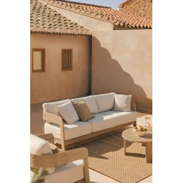 Uleno Acacia Wood Garden Set With 3-seater Sofa And Coffee Table Light Brown Acacia - Sklum