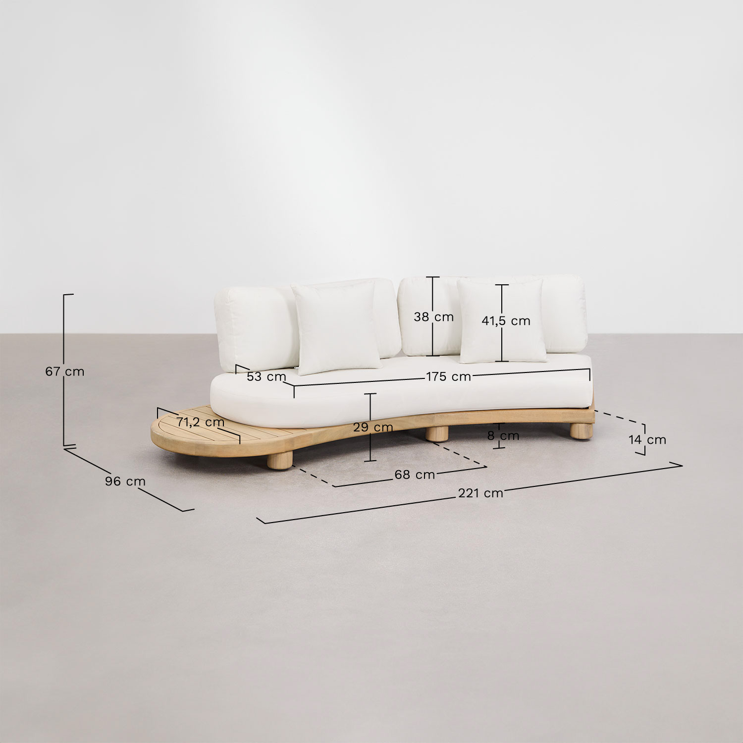 Jerome Acacia Wood Living Room Set, medidas