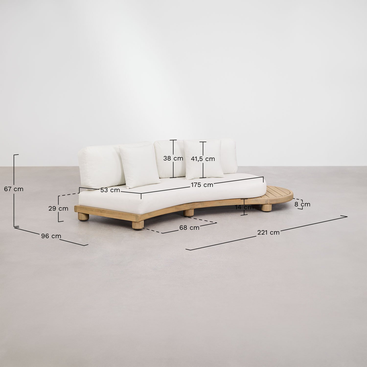 Jerome Acacia Wood Living Room Set, medidas