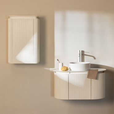 Carsone Wooden Bathroom Furniture Set White & White & Round Ceramic White Ø40 Cm Lenka & White ↑30 Cm With Drain Valve Without Overflow Orveta - Sklum