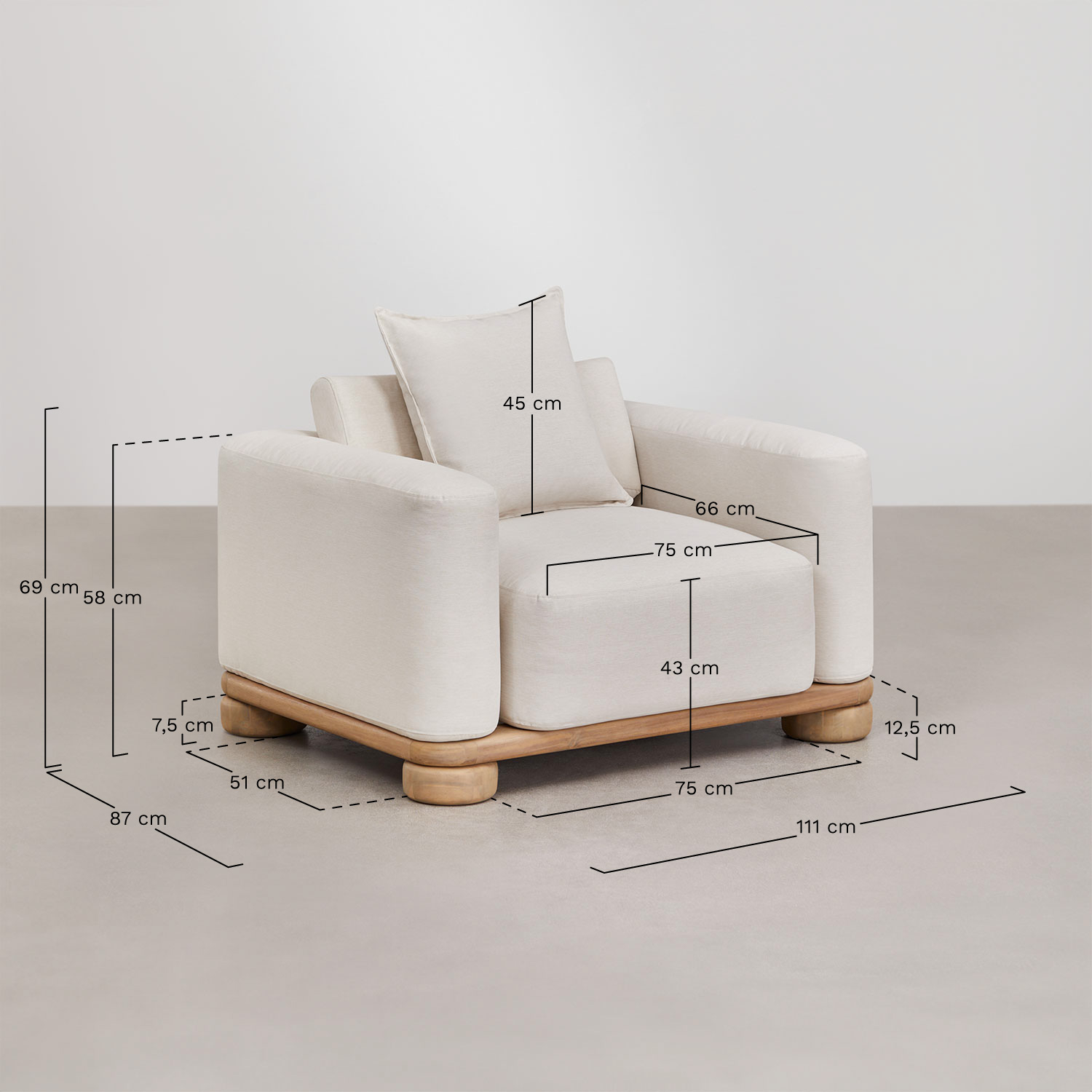 Ioanis Acacia Wood Armchair, medidas