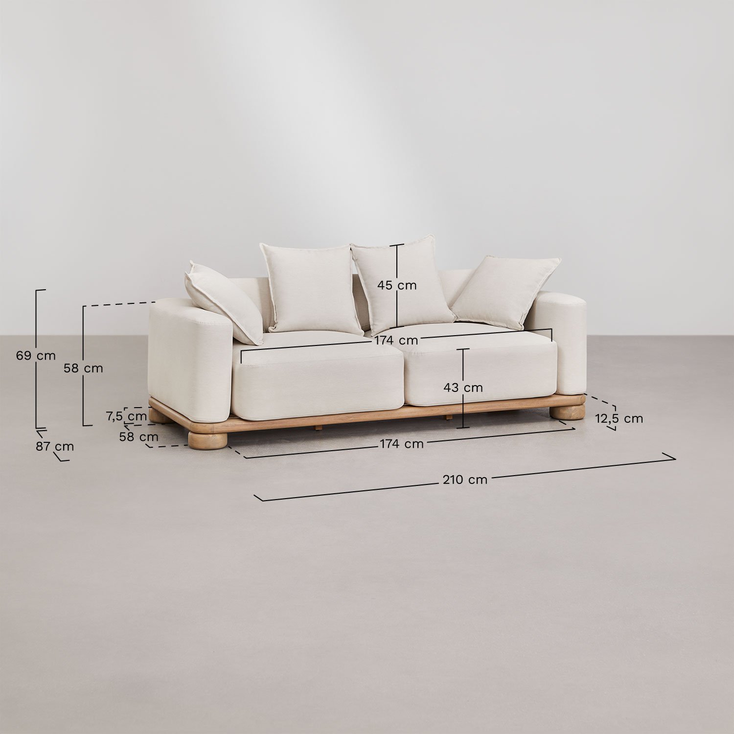 Ioanis 2-seater garden sofa in acacia wood, medidas