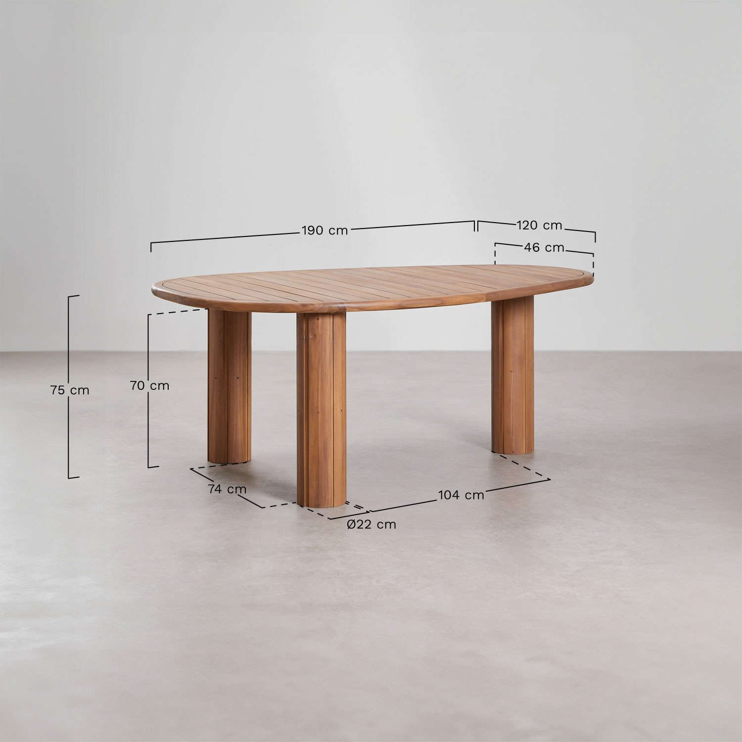 Ginara oval acacia wood garden table, medidas