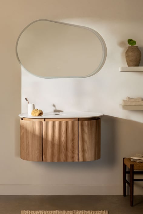 Suspended bathroom furniture set 90x50 cm in Carsone wood - Natural Wood