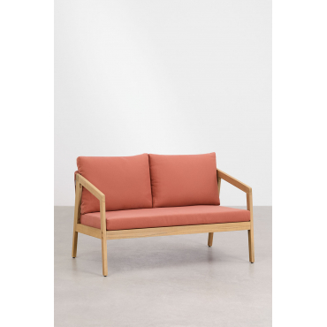 2-seater Sofa In Acacia Wood And Braided Rope Kaela Fabric Red Roof Tile - Sklum