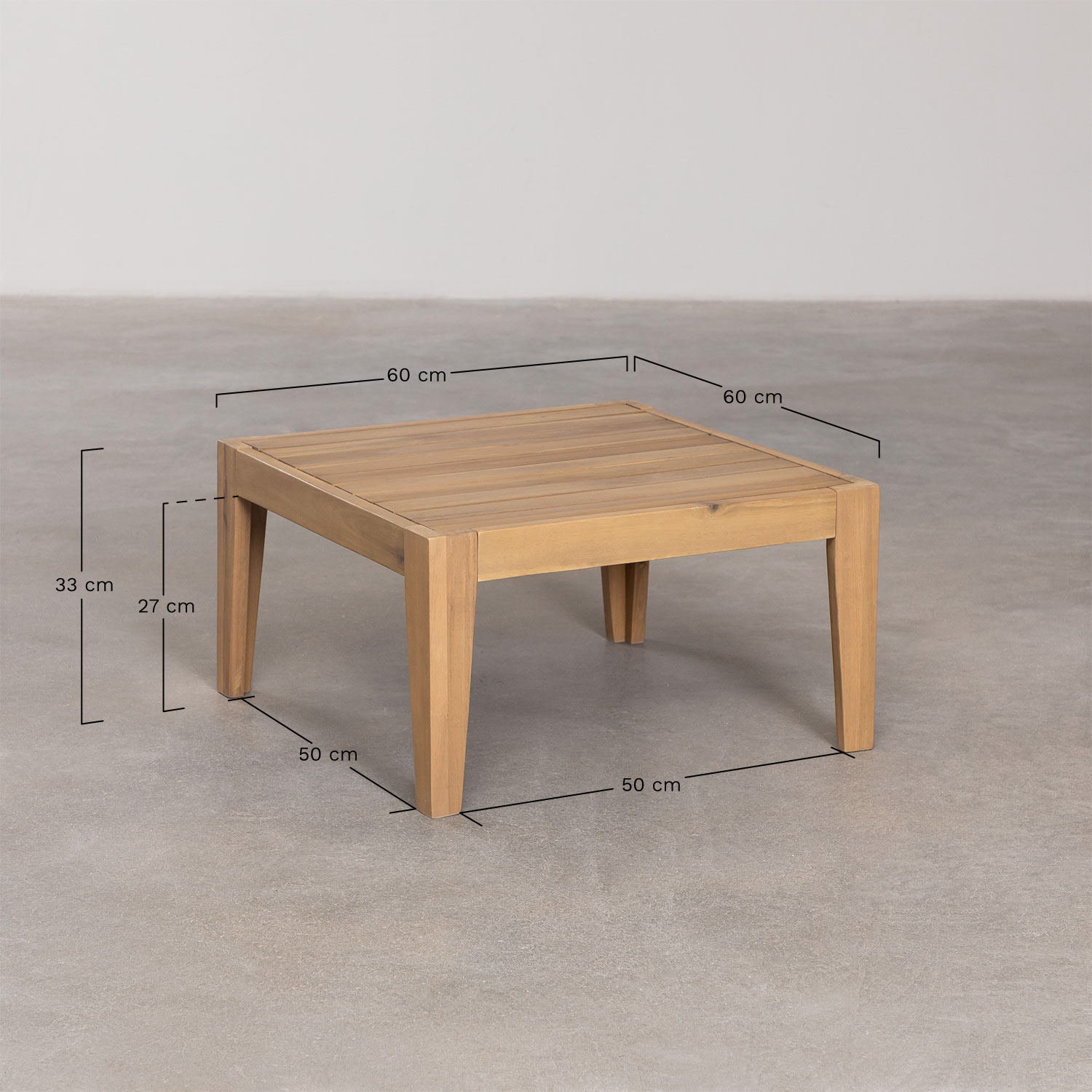 Garden set with a 2-piece modular sofa and coffee table in Filips acacia wood, medidas