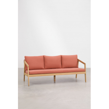 3-seater Sofa In Acacia Wood And Braided Rope Kaela Fabric Red Roof Tile - Sklum
