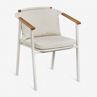 Yervin Dining Chair With Armrests In Aluminum And Bouclé Fabric Natural Colors Bouclé - Sklum
