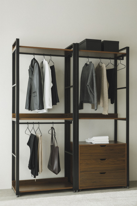 2-piece open modular wardrobe with steel and MDF drawers Ariaster - Black