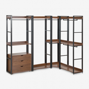 Open Corner Modular Wardrobe With 4 Pieces In Steel And Wood Ariaster Black - Sklum