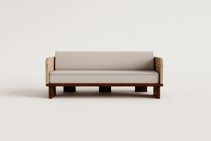 3-seater garden sofa in rattan and acacia wood Famara