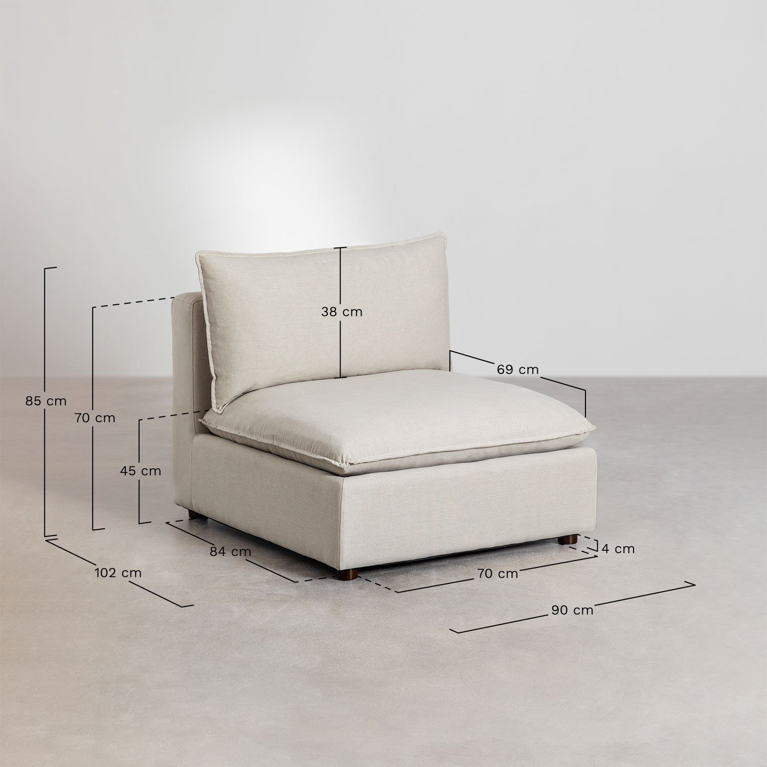 Estefan Style fabric armchair, medidas