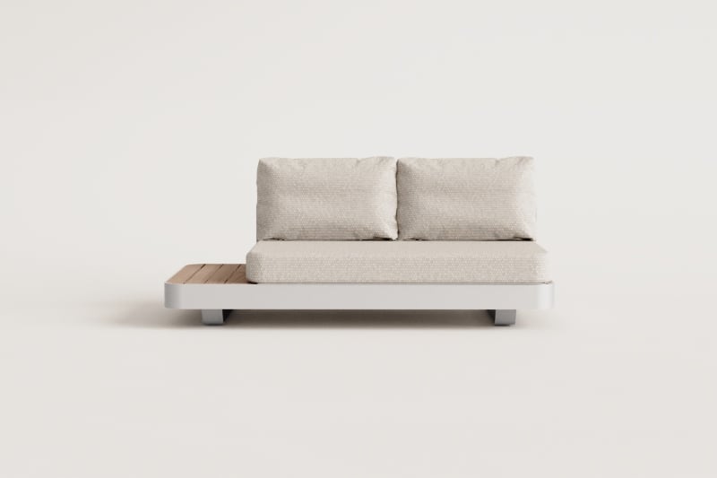 Yarilo modular 2-seater sofa in aluminium with left side table in teak wood