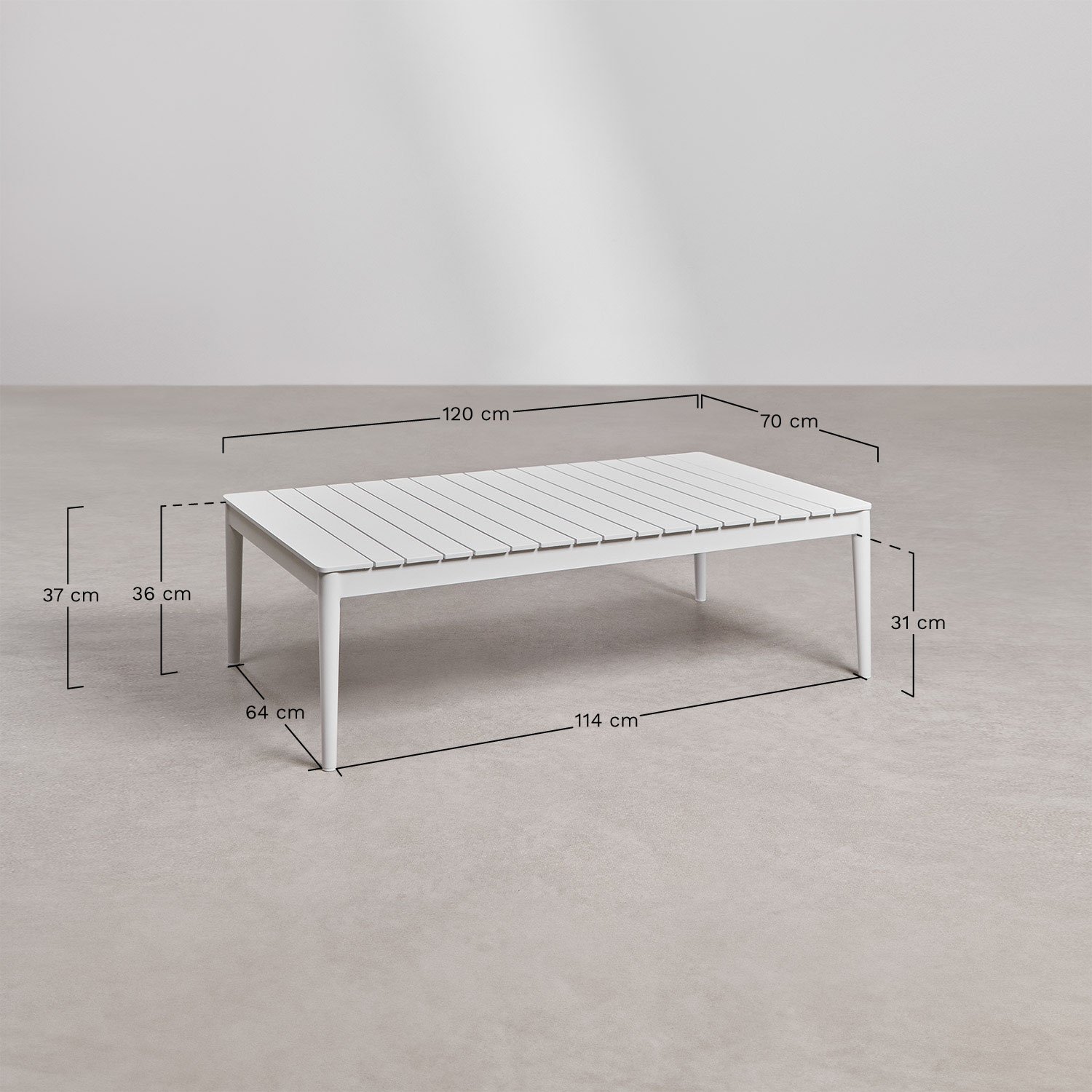 Rectangular garden coffee table 120x70 cm in aluminum Sereilen, medidas