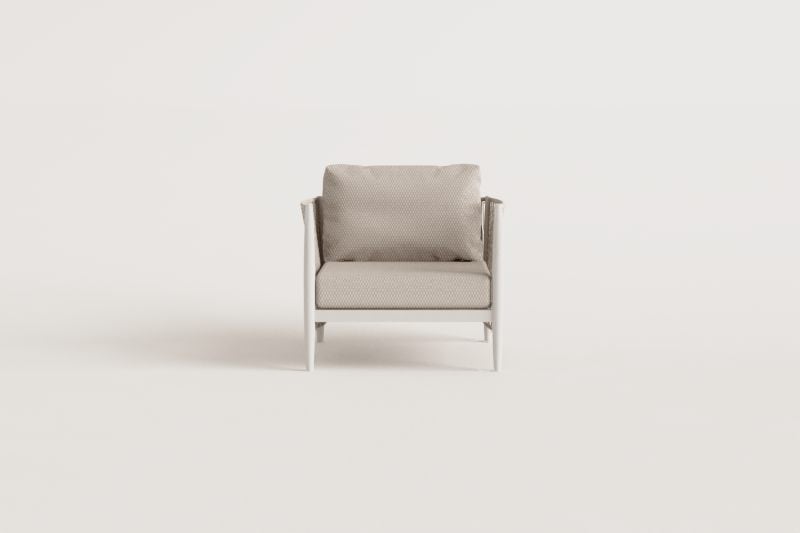 Sereilen garden armchair in aluminium and bouclé fabric