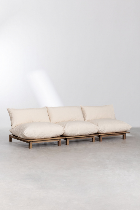 3-piece reclining modular sofa in acacia wood Brina - Beige Cream