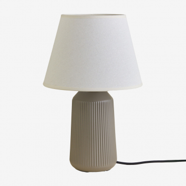 40 Cm Table Lamp In Ceramic And Linen Torena Grey Taupe - Sklum