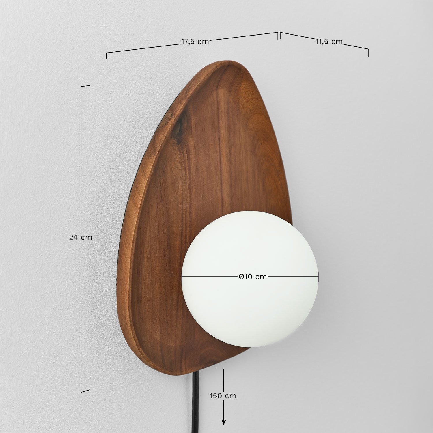 Wall lamp in acacia wood ↑24 cm Freidy, medidas