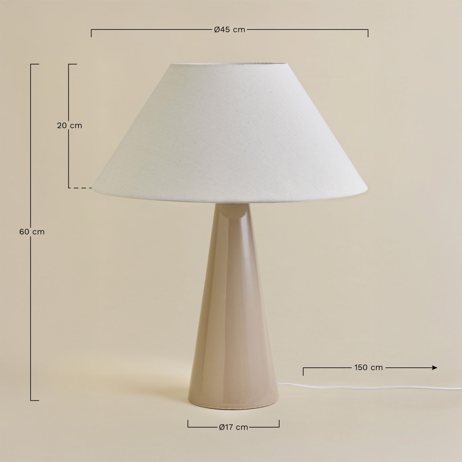 Jevora 60cm ceramic and linen table lamp, medidas