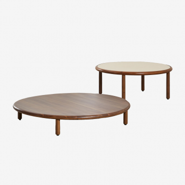 Set Of 2 Round Coffee Tables In Olivia Acacia Wood Dark Acacia Brown - Beige Semoline & Dark Acacia Brown - Sklum