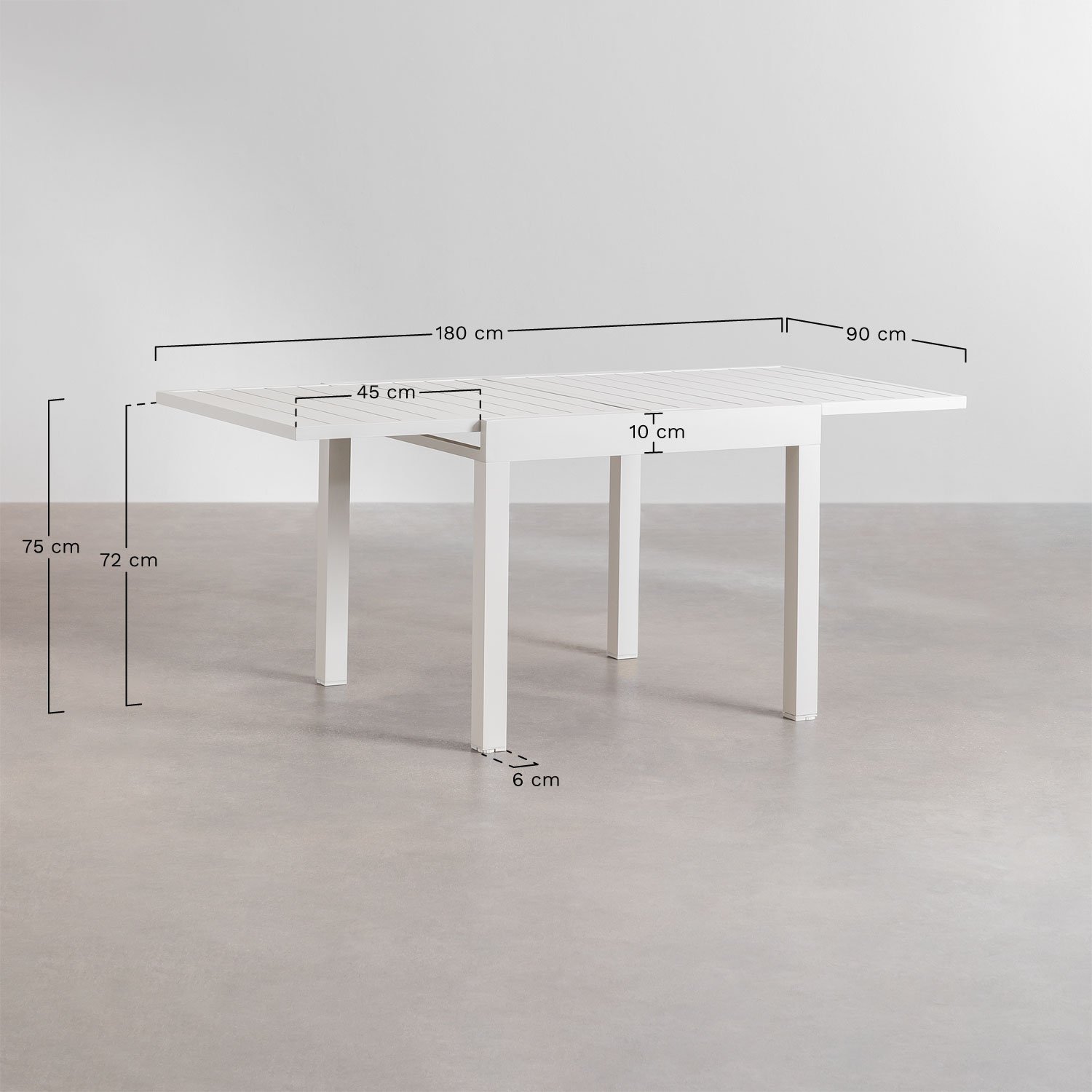 Starmi extendable garden table 90-180x90 cm aluminum, medidas