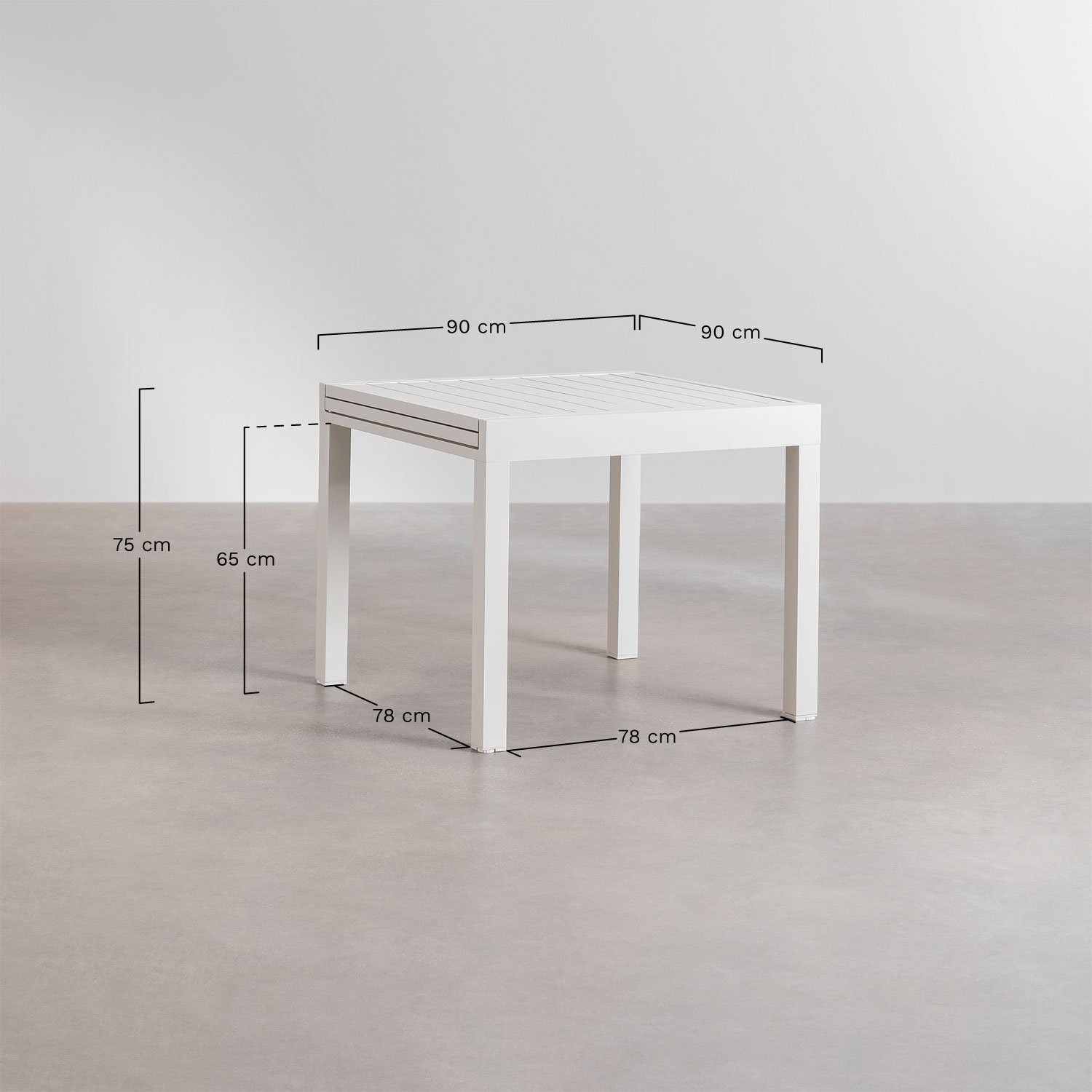 Set of rectangular table 90-180x90 cm extendable in Starmi aluminum and 4 stackable Archer aluminum garden chairs, medidas