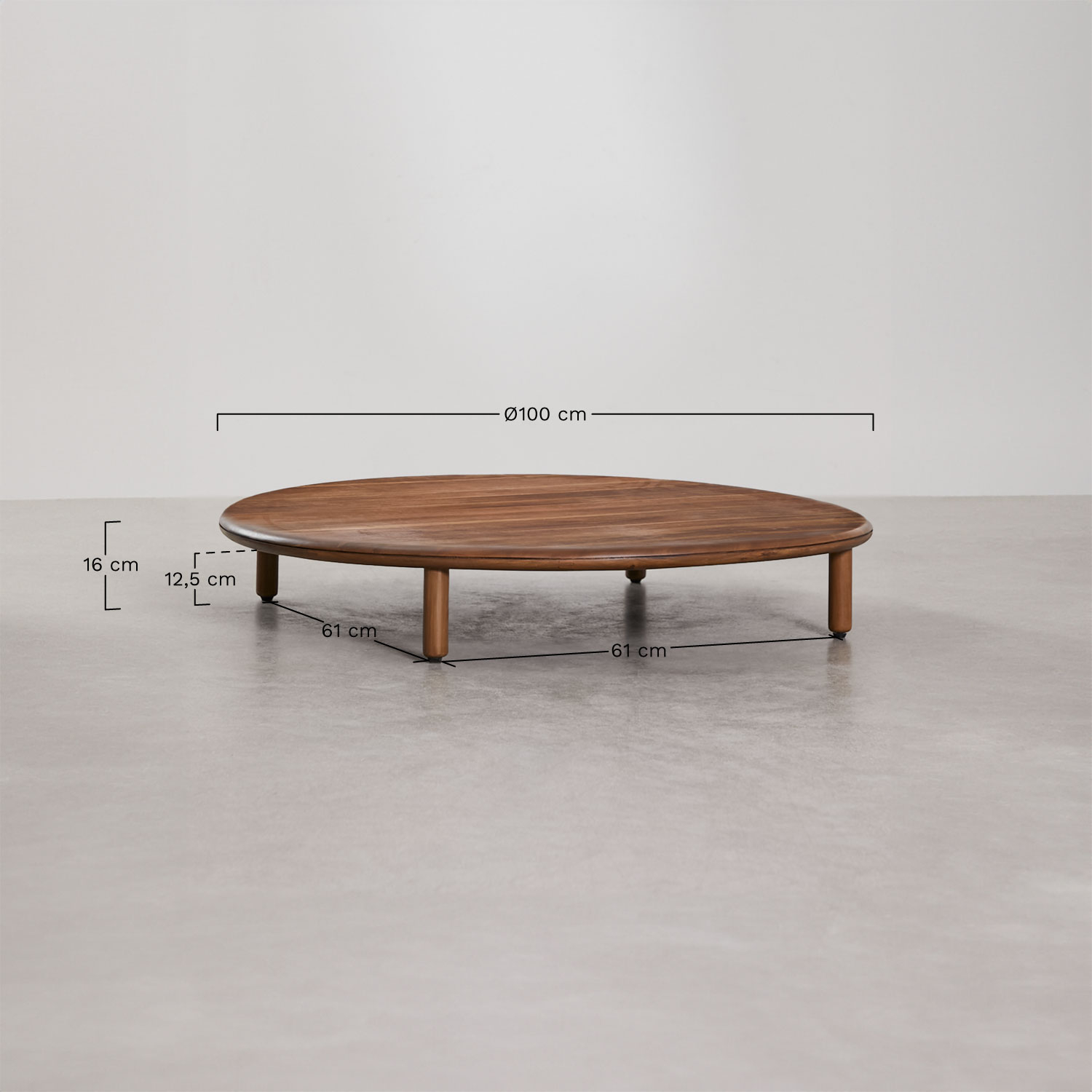 Olivia round acacia wood coffee table, medidas