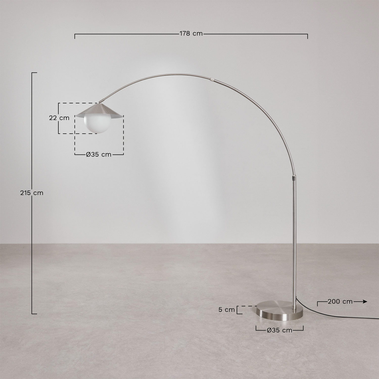 Orvina iron floor lamp, medidas