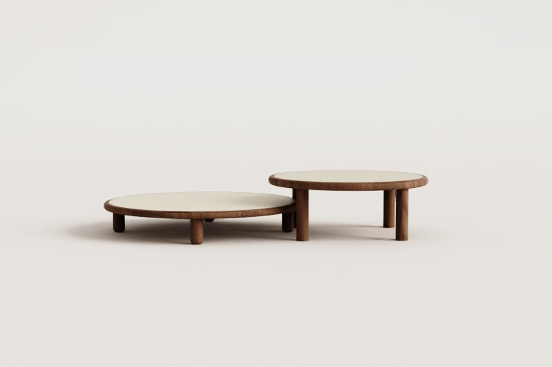 Set of 2 round coffee tables in Olivia acacia wood