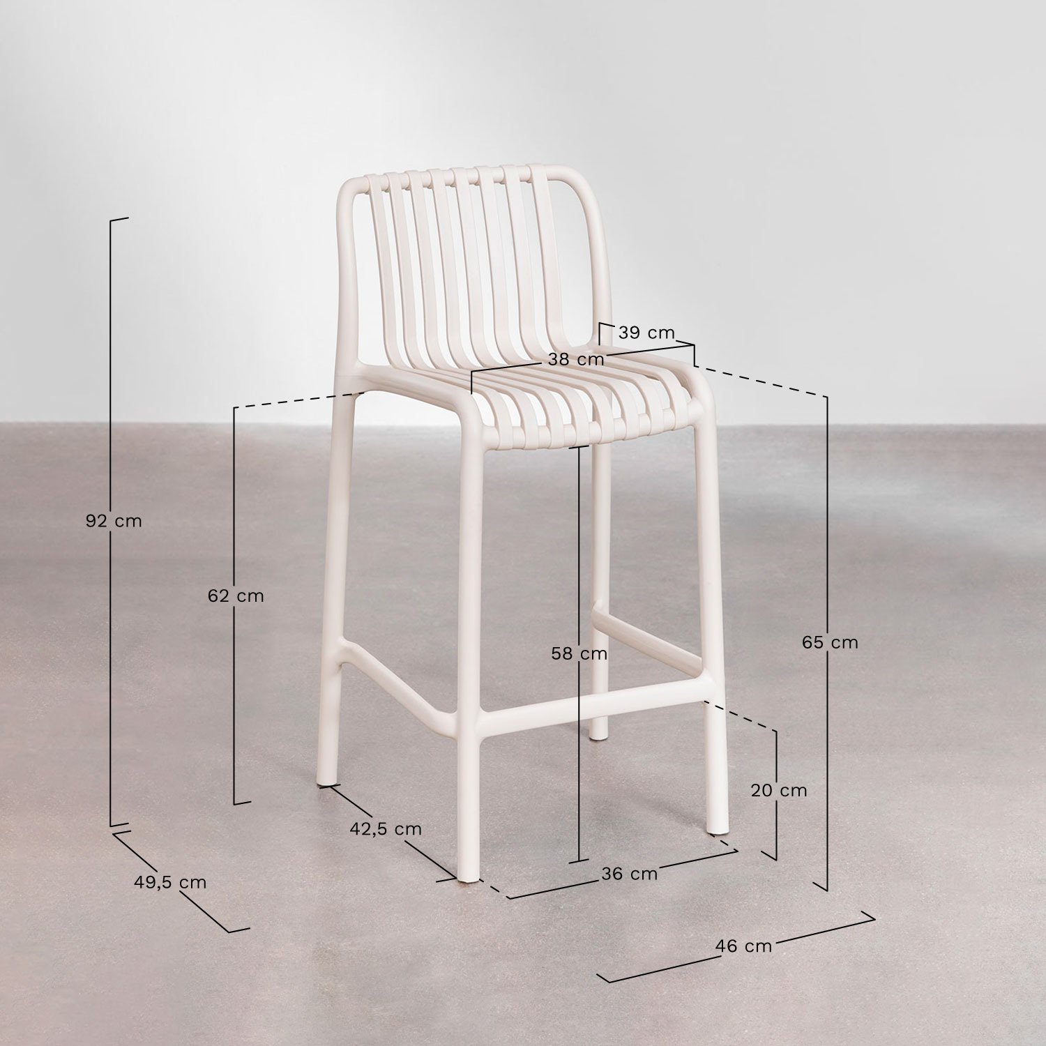 Pack of 4 Wendell polypropylene stackable high stools, medidas