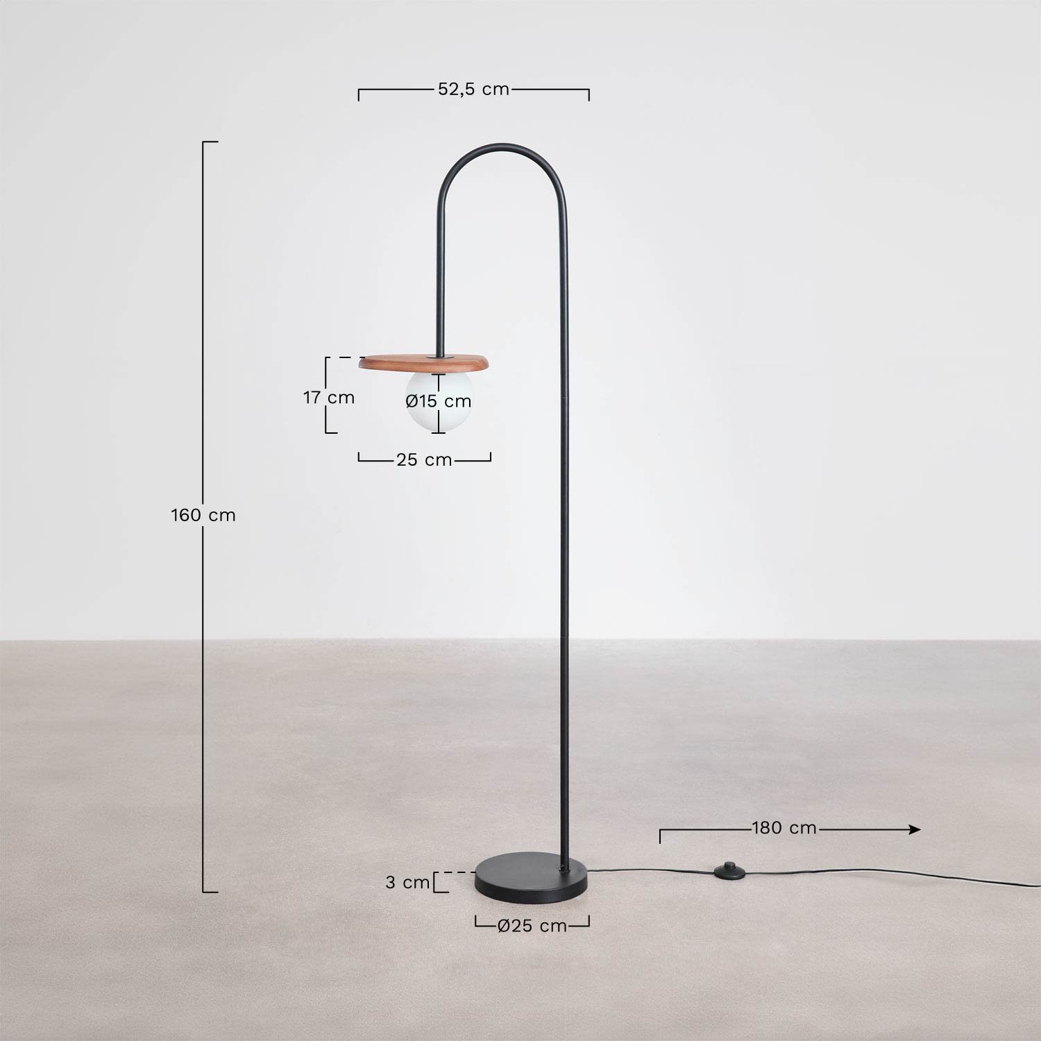 Freidy Acacia Wood Floor Lamp, medidas