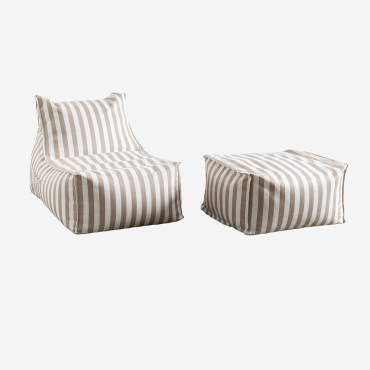 Armchair And Pouf Set In Sandel Fabric Hazelnut Brown - Sklum