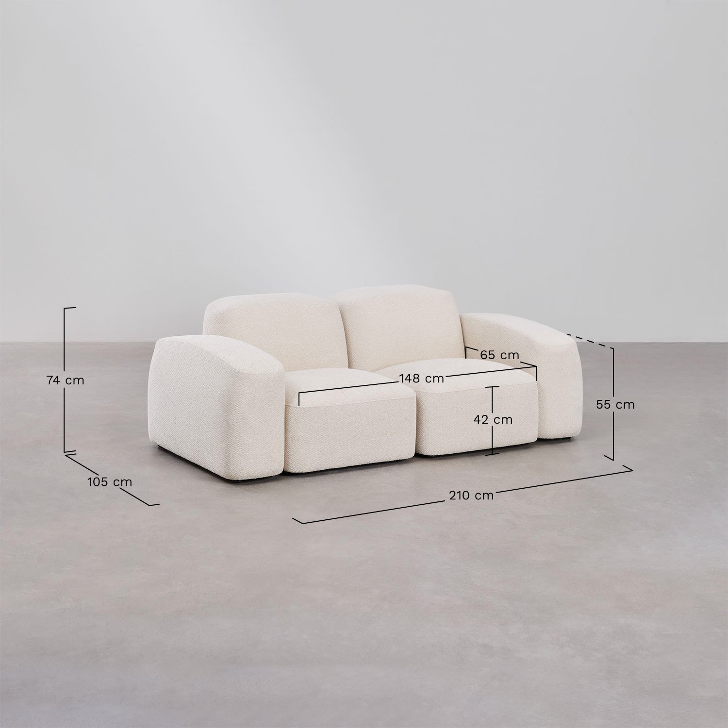 Bastian 2-piece modular sofa and pouf, medidas