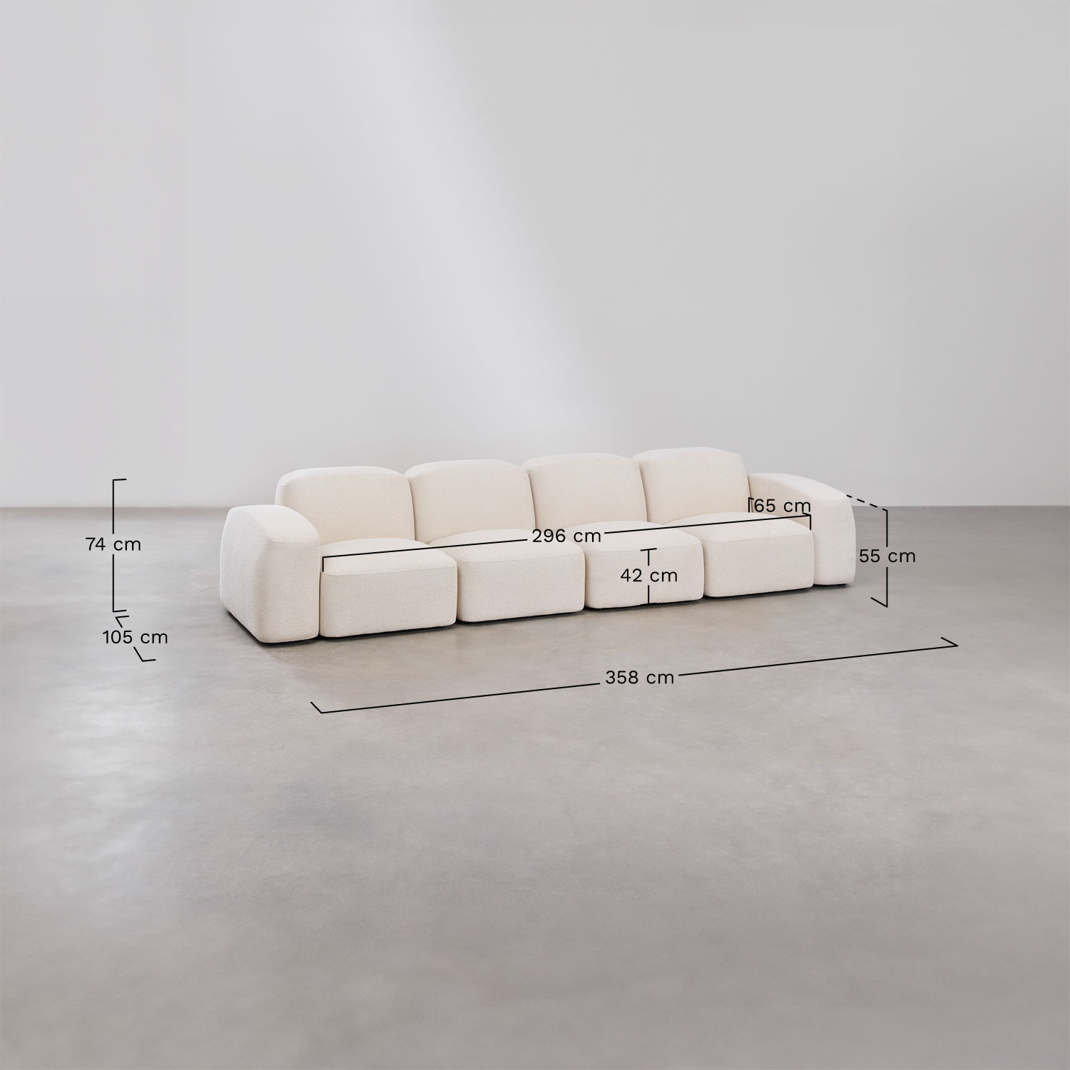 Bastian 4-piece modular sofa and pouf, medidas