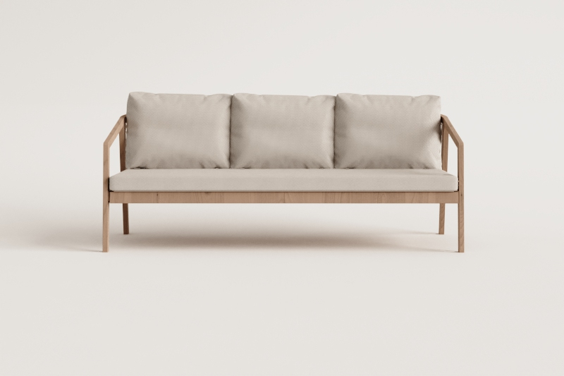 Kaela 3-seater garden sofa in acacia wood and braided rope