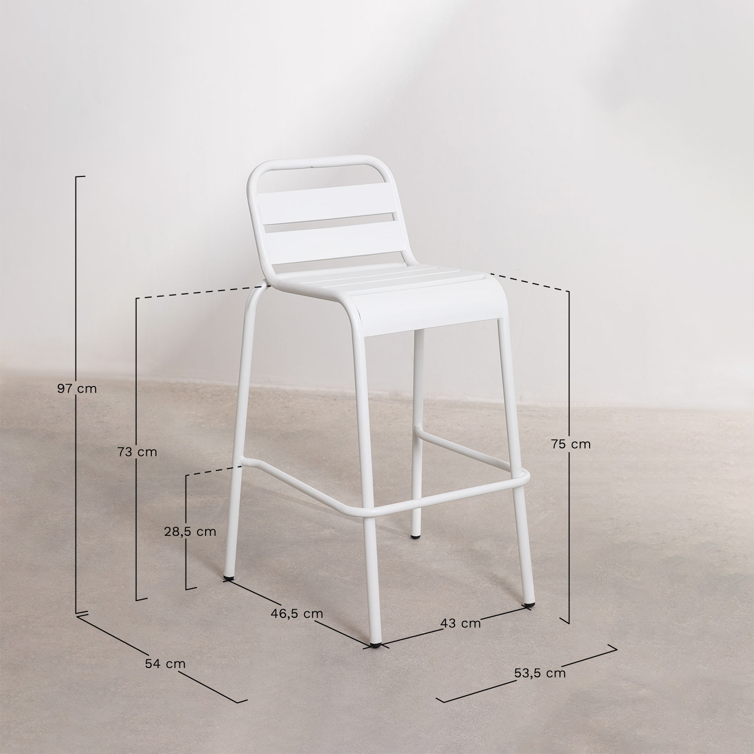 Pack of 2 Janti 75cm stackable outdoor high stools, medidas