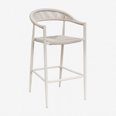 Amatria 75 Cm High Garden Stool In Aluminum And Synthetic Rattan Tapioca Beige - Sklum