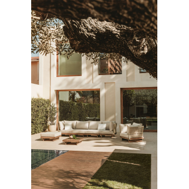 Dailin 4-piece Modular Garden Sofa Set With 2 Corner Chairs, Coffee Table, Armchair And Pouf In Acacia Wood Acacia Brown - Sklum