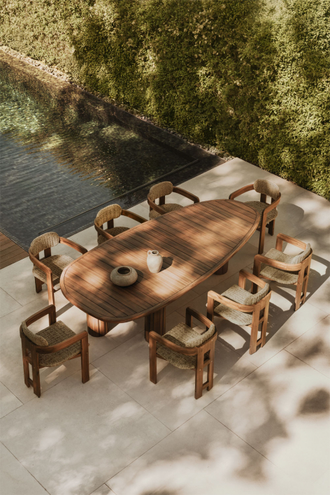 Ginara oval acacia wood garden table - Acacia Brown