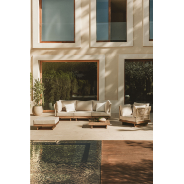 Dailin 3-piece Modular Garden Sofa Set With 2 Corner Chairs, Coffee Table, Armchair And Pouf In Acacia Wood Acacia Brown - Sklum