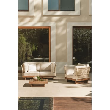 Garden Set With 2-piece Modular Sofa With 2 Corner Chairs, Coffee Table, And Armchair In Acacia Wood Dailin Acacia Brown - Sklum