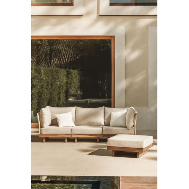 3-piece Garden Modular Sofa With 2 Corner Armchairs And Pouf In Acacia Wood Dailin Acacia Brown - Sklum
