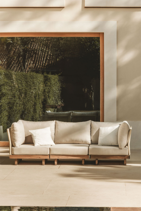 3-piece garden modular sofa with 2 corner armchairs in acacia wood Dailin